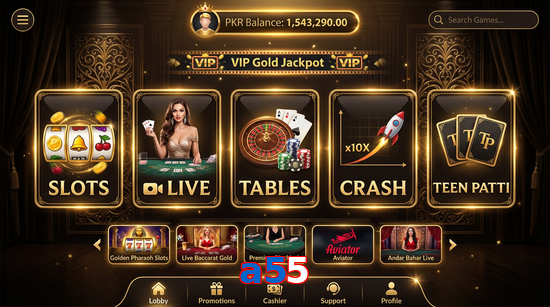 Main screen of A55 casino page for PK players